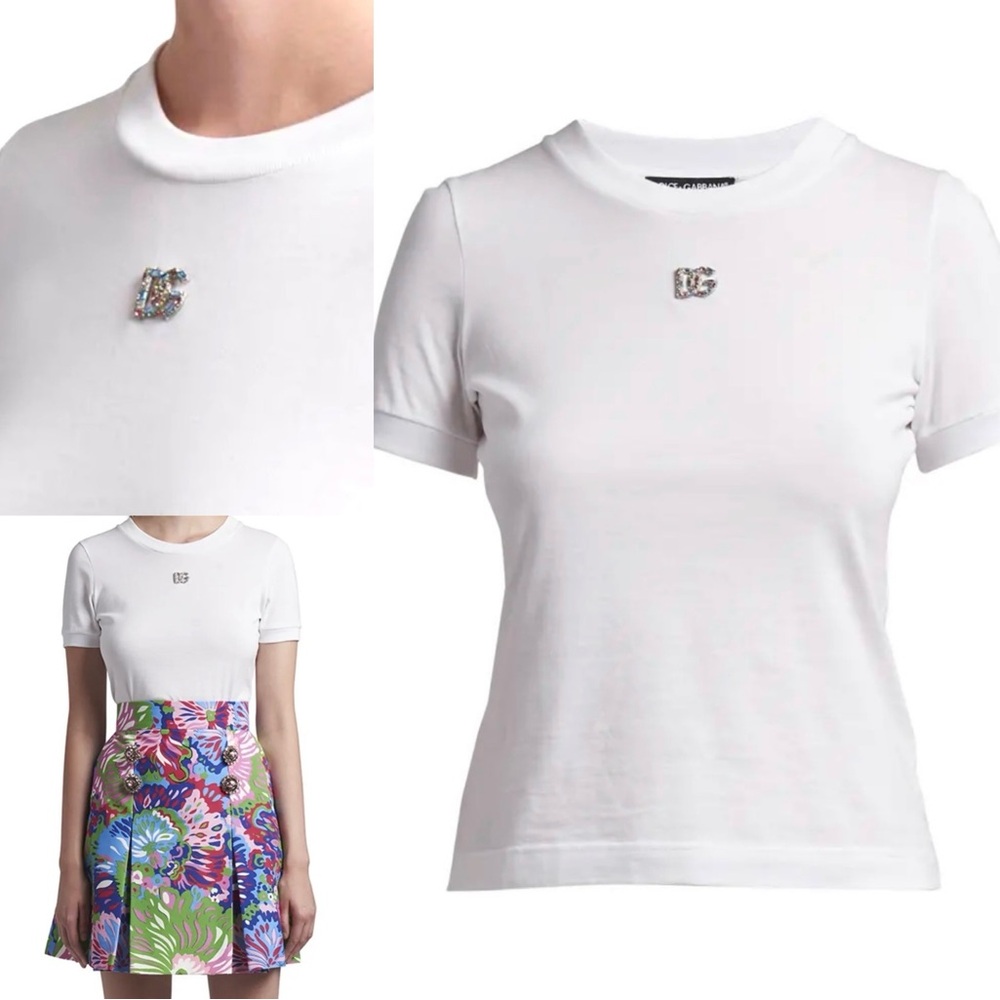 BNWT! Dolce & Gabbana Jersey T-shirt With Crystal Embellished Iconic Logo